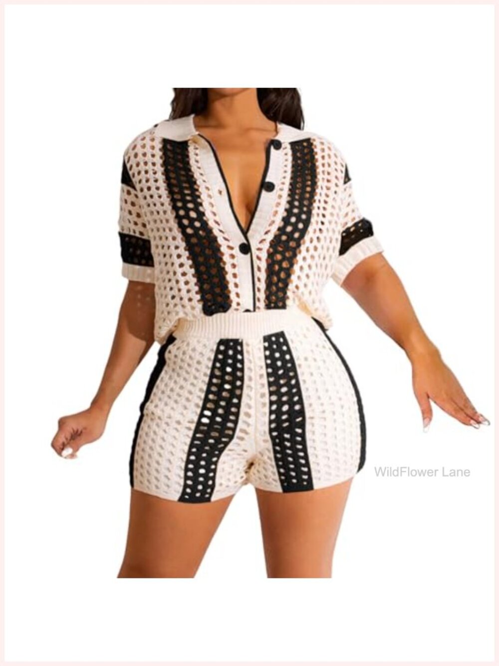 Crochet Hollow Out 2 Piece Shorts Set Summer Vacation Beach Outfit